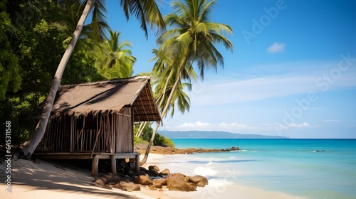 small hut on tropical beach