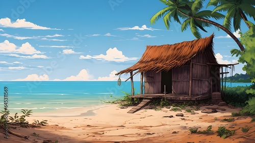 small hut on tropical beach