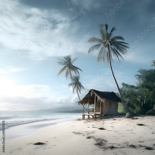 small hut on tropical beach