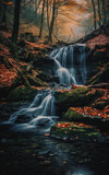 Landscape photo of waterfall in the forest during autumn season