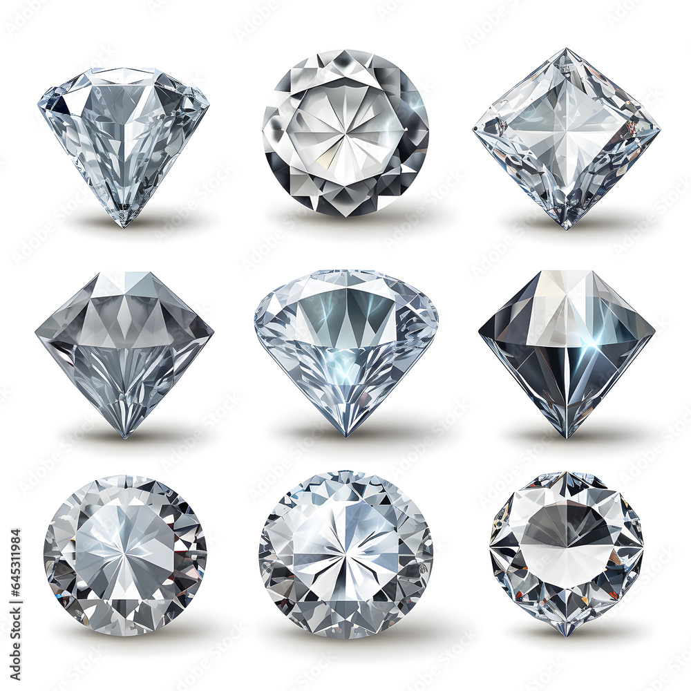 A set of diamonds from different sides on a black background. Generate Ai A set of diamonds from different sides on a black background. Generate Ai
