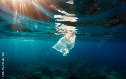 Plastic bag floating in the ocean.