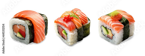 japanese salmon sushi nigiri maki on isolated transparent background png