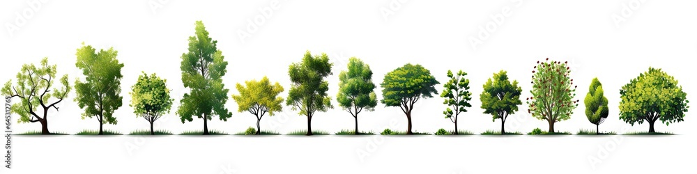 Whispers of woods. Botanical symphony. Nature diversity. Trees in summer splendor. Botanical elegance. Leaves branches and life. Tree on white background isolated Whispers of woods. Botanical symphony. Nature diversity. Trees in summer splendor. Botanical elegance. Leaves branches and life. Tree on white background isolated