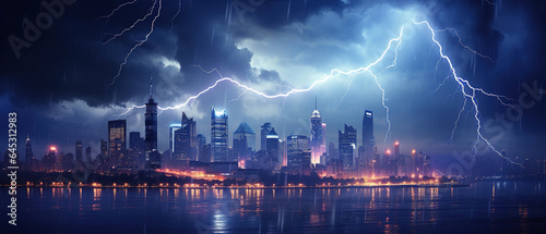 lightning striking above a city
