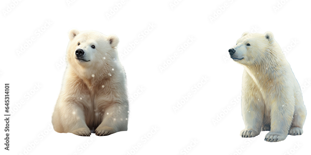 Fototapeta premium Polar bear surrounded by snow holding a star on a Christmas card transparent background