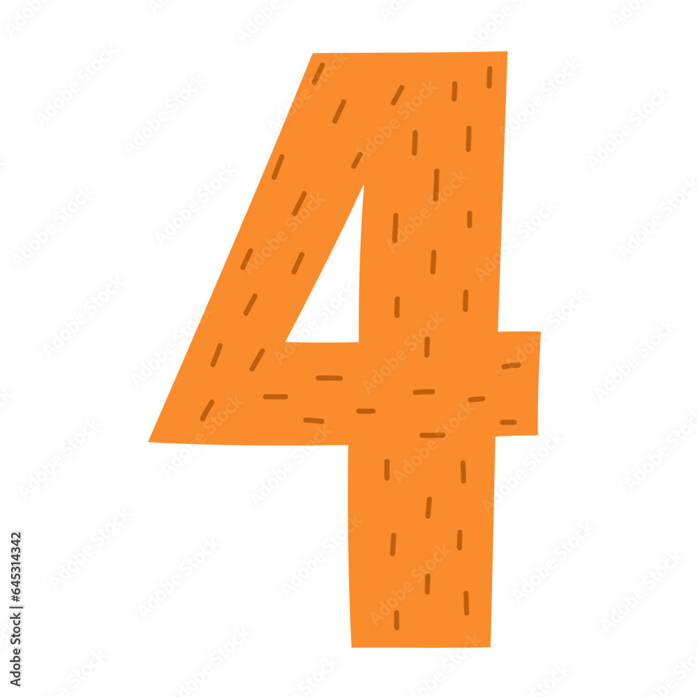 Doodle number four symbol for kids leaning numbers for preschool