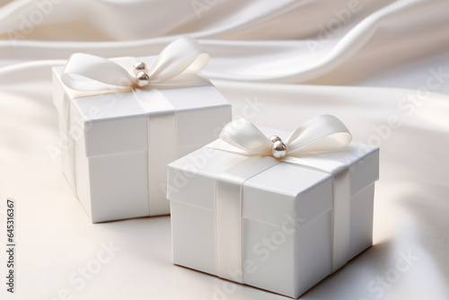 Closeup of two white gift boxes © aryani