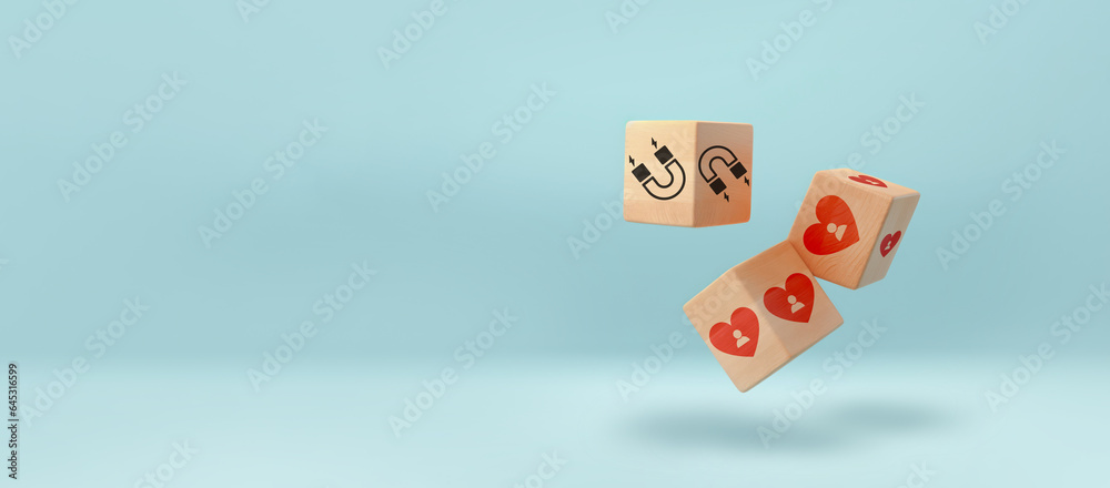 Increasing customer loyalty, Developing brand awareness, Understanding customer need, Providing value, Create relationship with customer engagement, Wooden cube with heart and customer awareness icon Increasing customer loyalty, Developing brand awareness, Understanding customer need, Providing value, Create relationship with customer engagement, Wooden cube with heart and customer awareness icon