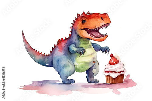 Cute dinosaur. Greeting birthday card for children. Post processed AI generated image. © bit24