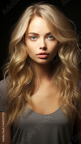 Young, blonde haired woman with wavy hair .Beautiful model with long, hairstyle