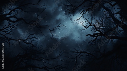 The night sky is reflected on many different branches from a tree, in the style of naturalistic shadows. AI generative