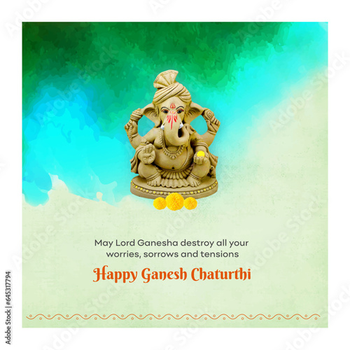 Eco Friendly Ganesh Chaturthi, Vinayaka Chaviti  Wishes Template. Clay Ganesha Idol