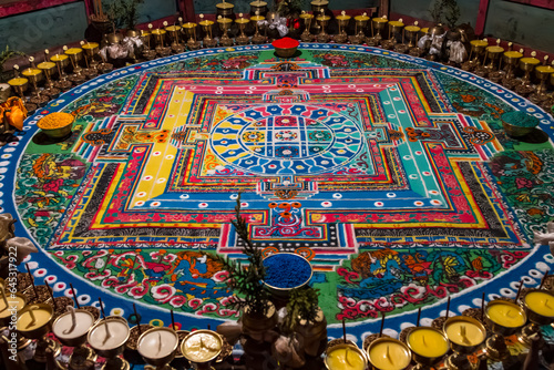 A ritual sand mandala in a Tibetan monastery