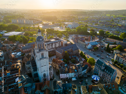 Halle, Flemish Brabant Region, Belgium, 01 05 2023, aerial view of the city of Halle on a sunny spring day. High quality photo. High quality photo