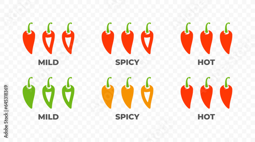 Hot chili pepper heat scale from low to high logo design. Spicy chili pepper measurement of pungency vector design