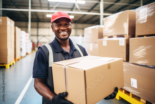 Photo of a man holding a box in a warehouse © nordroden
