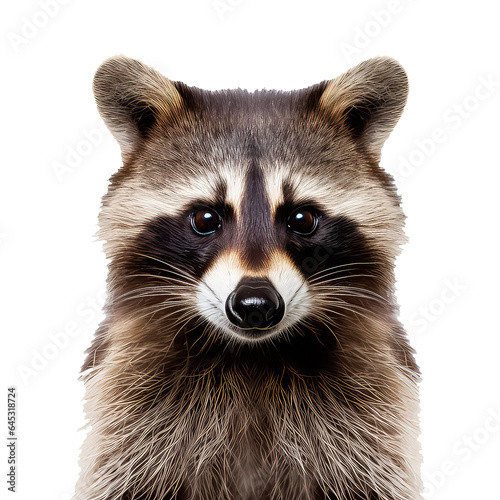portrait of raccoon on white background.