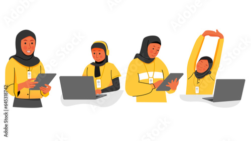 Muslim women office workers with different pose