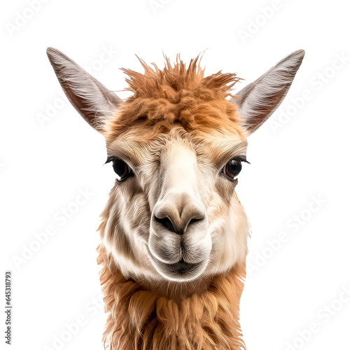 llama portrait close up on white backgroud.