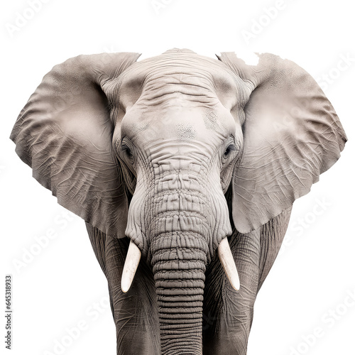 portrait of elephant on white background.