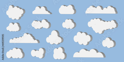 Vector illustration set of clouds in isometric design. Clouds of different shapes