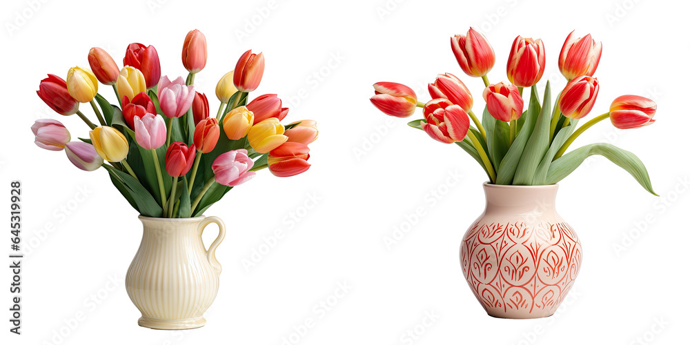 Obraz premium Tulips in a vase isolated transparent background