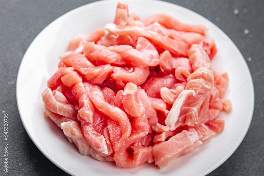 raw meat pork fresh pieces ready to cook healthy appetizer meal food snack on the table copy space food background rustic top view raw meat pork fresh pieces ready to cook healthy appetizer meal food snack on the table copy space food background rustic top view