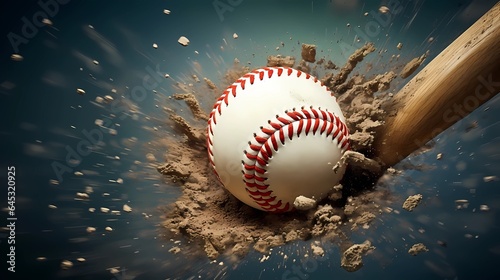 perfect hitting ball with bat in close up, baseball and bat, Generative AI photo