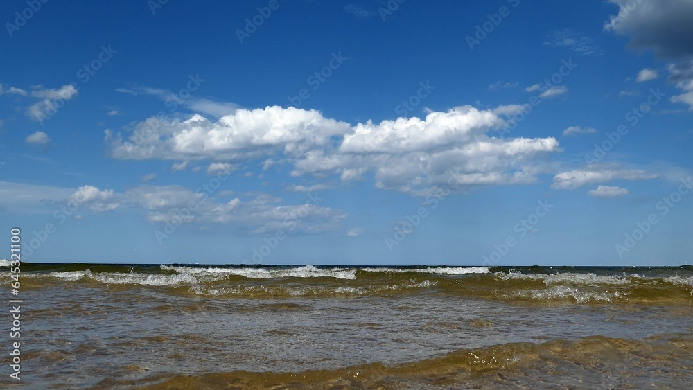 Sea Waves on Sunny Summer Day at Baltic Sea in Poland