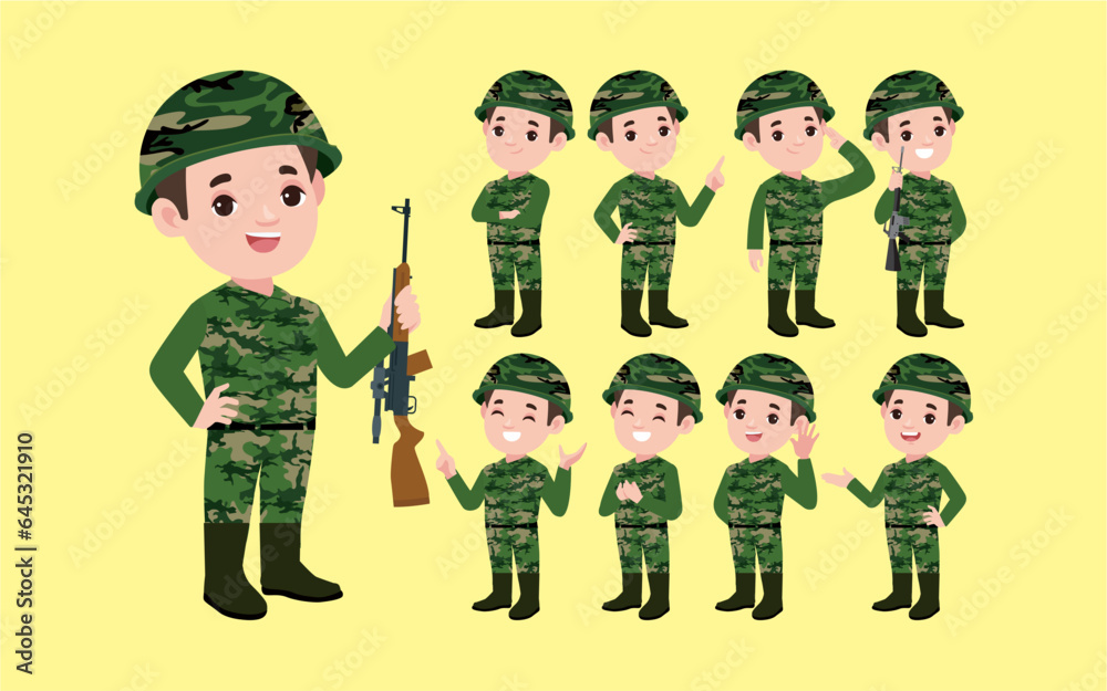 Set of soldier with different poses Set of soldier with different poses