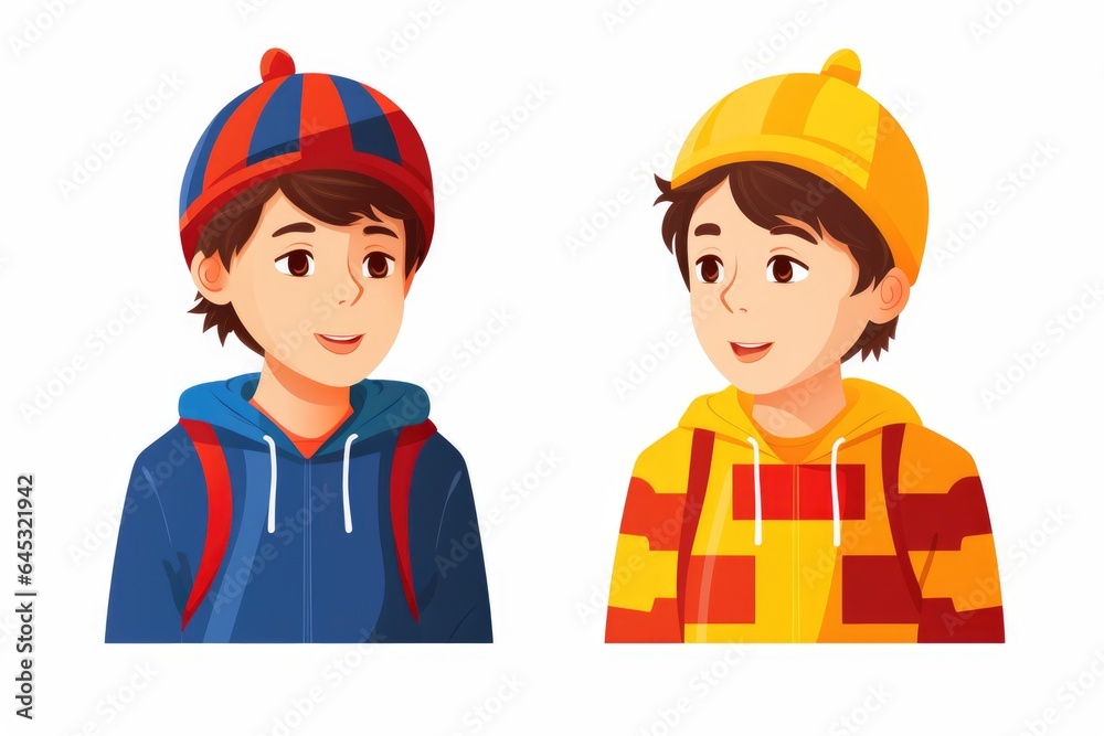 A couple of young men standing next to each other. Fiction, made with AI. Differences in development. A couple of young men standing next to each other. Fiction, made with AI. Differences in development.