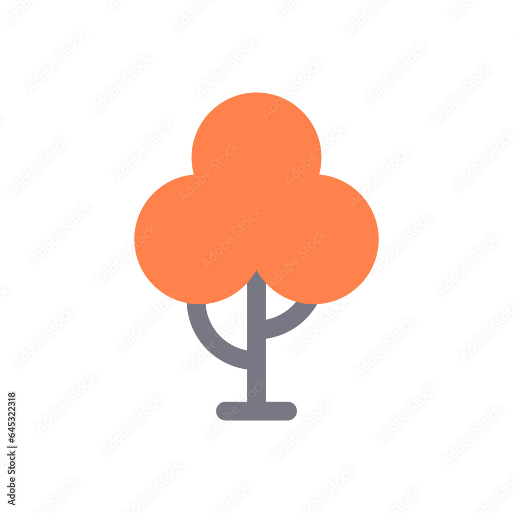 Autumn tree orange foliage and trunk kids minimal icon vector flat illustration Autumn tree orange foliage and trunk kids minimal icon vector flat illustration