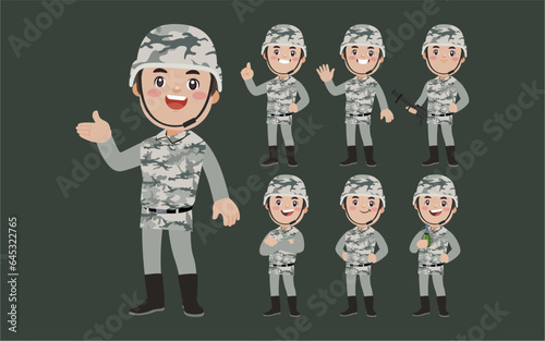 Set of soldier with different poses