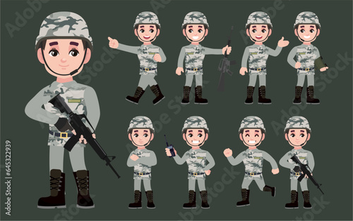 Set of soldier with different poses