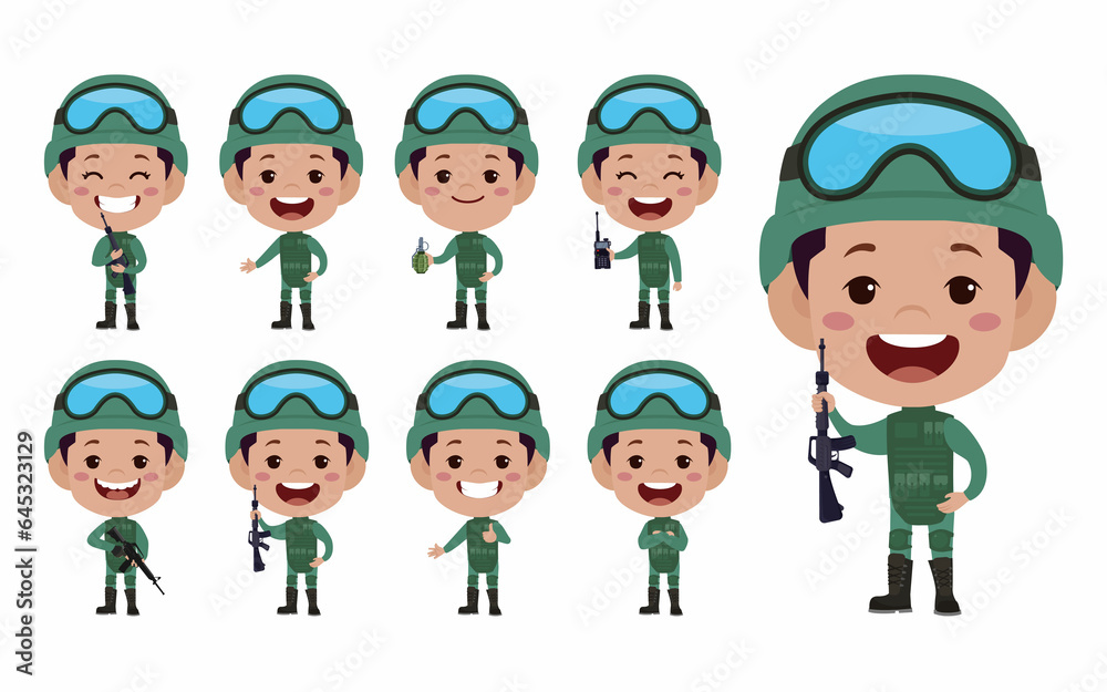 Set of soldier with different poses Set of soldier with different poses