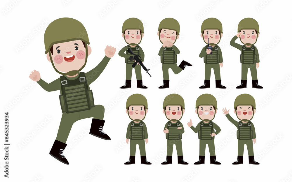 Set of soldier with different poses