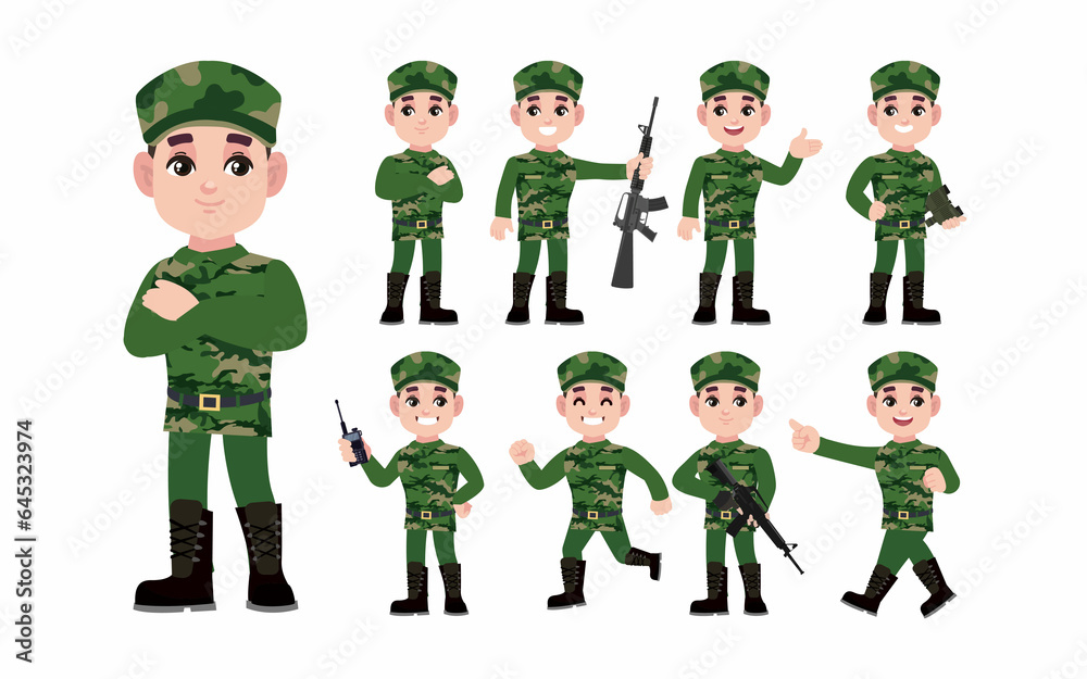 Set of soldier with different poses Set of soldier with different poses