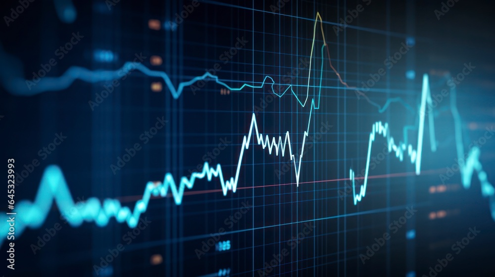 Graph of the stock market and trading activity.