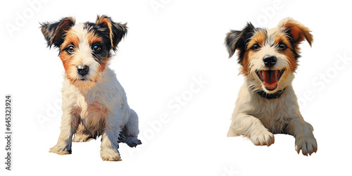 Jack s longhaired Russell Terrier enjoys playing by the river in the sand transparent background © 2rogan