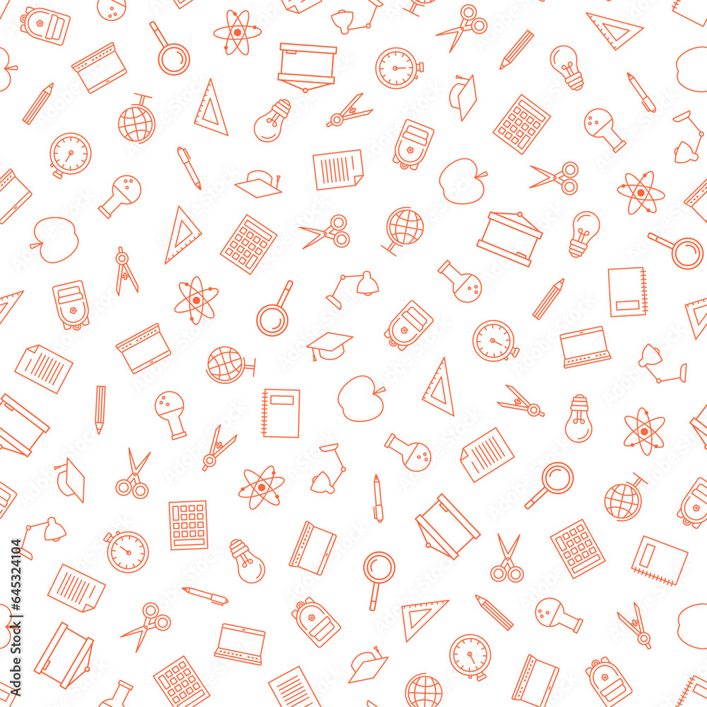 Seamless pattern with orange school supplies Seamless pattern with orange school supplies