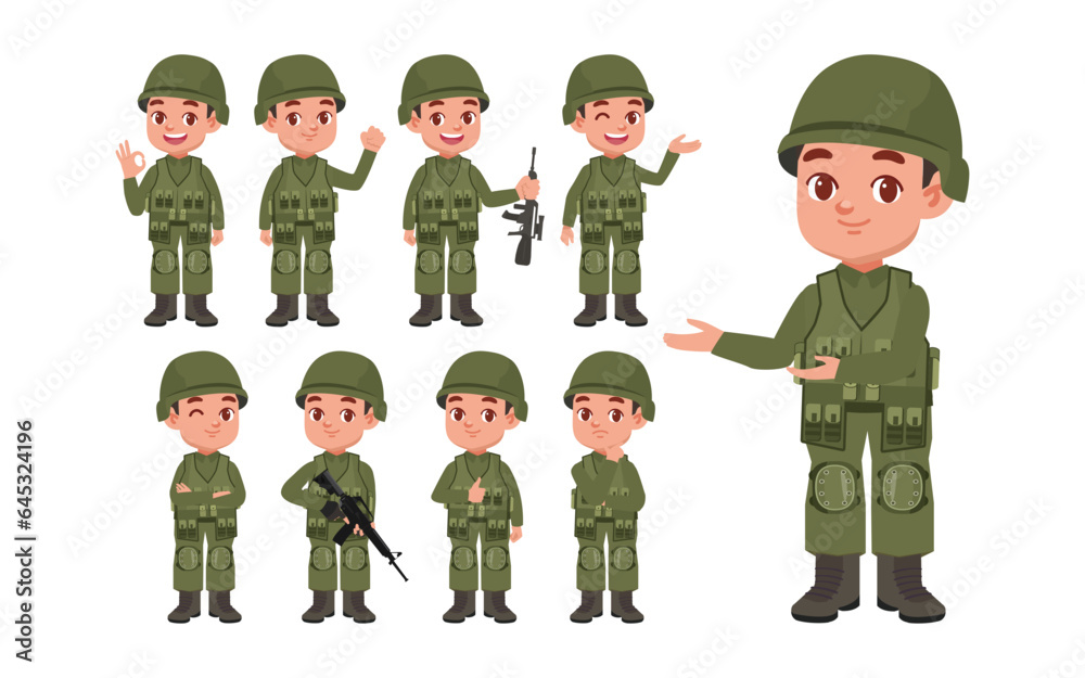Naklejka premium Set of soldier with different poses