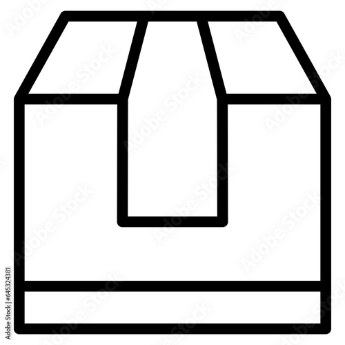 Box icon. Empty open shipping box or unboxing line art