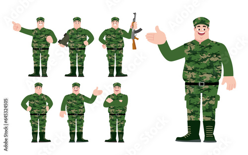 Set of soldier with different poses