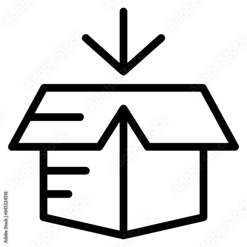 Box icon. Empty open shipping box or unboxing line art