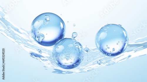 A group of three blue bubbles floating on top of water. Imaginary illustration.