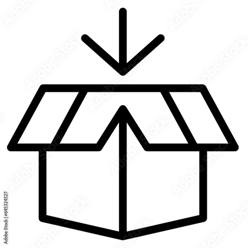 Box icon. Empty open shipping box or unboxing line art