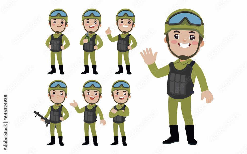 Set of soldier with different poses Set of soldier with different poses