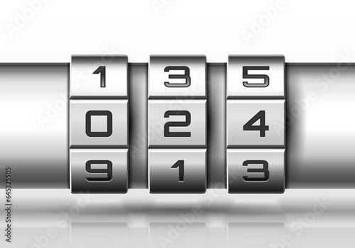 Metallic combination lock with numbers. Vector illustration.