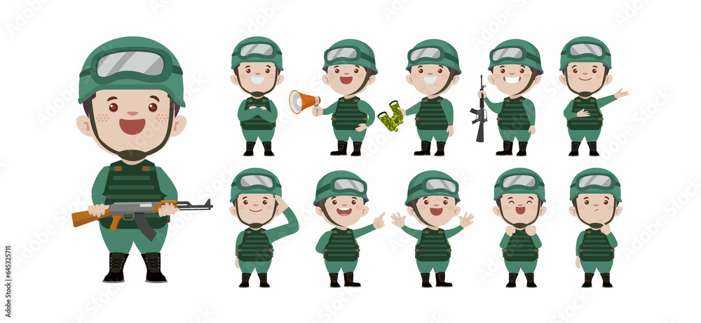 Set of soldier with different poses